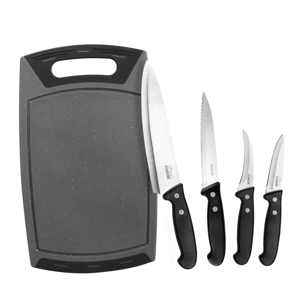 stoneline-set-5-teilig-schneidebrett-36x22-cm-mit-4-edelstahl-messern image 1