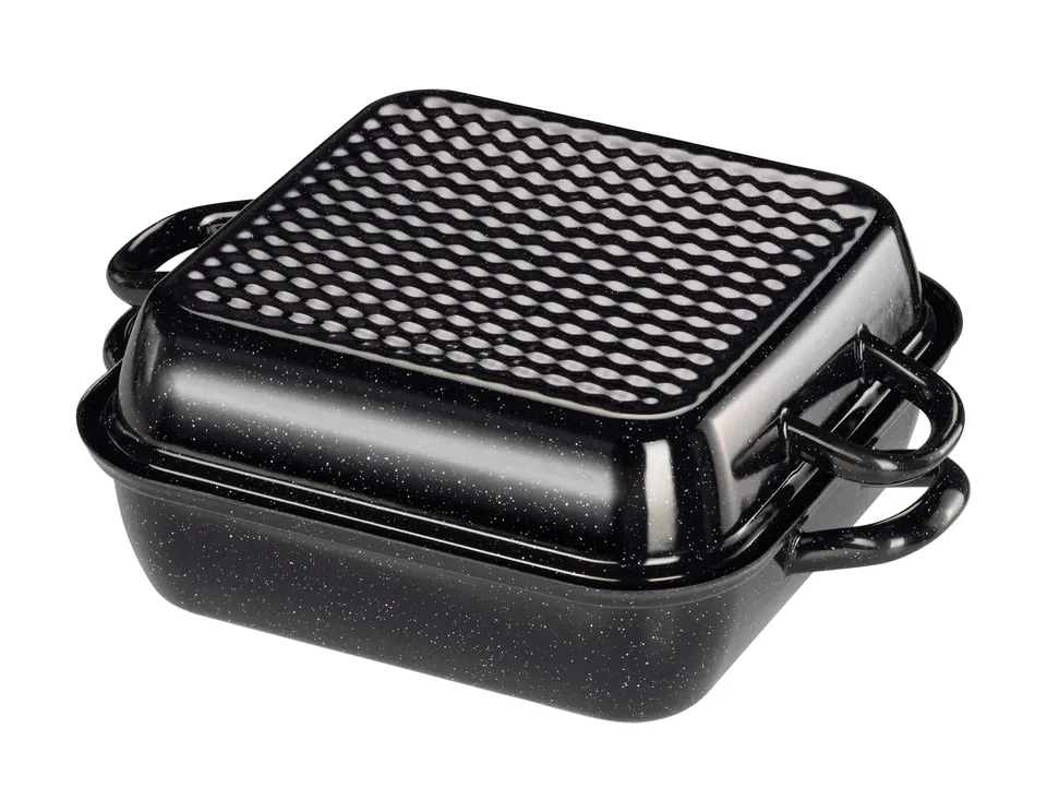 riess-classic-bratpfanne-mit-deckel-26x26-cm-emaille-schwarz-waffelboden-indukti image 1