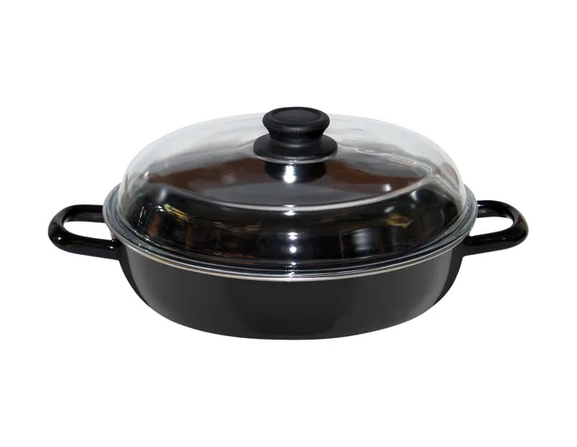 riess-schwarzemaille-schmorpfanne-28-cm-mit-glasdeckel-2-6-liter image 1