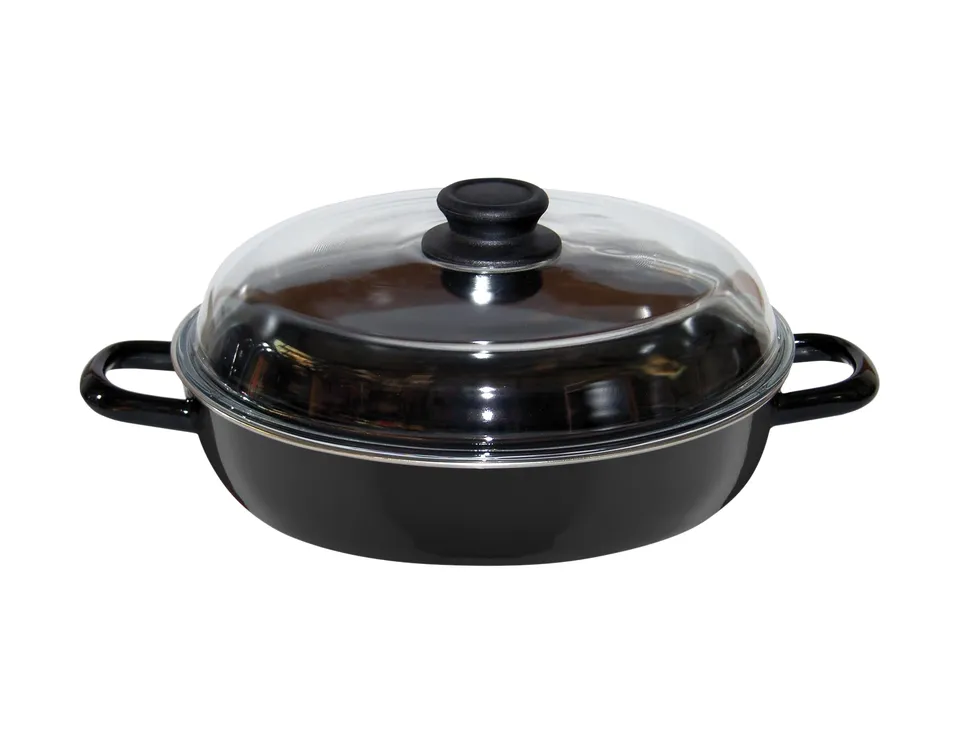 riess-schwarzemaille-schmorpfanne-28-cm-mit-glasdeckel-2-6-liter image 1