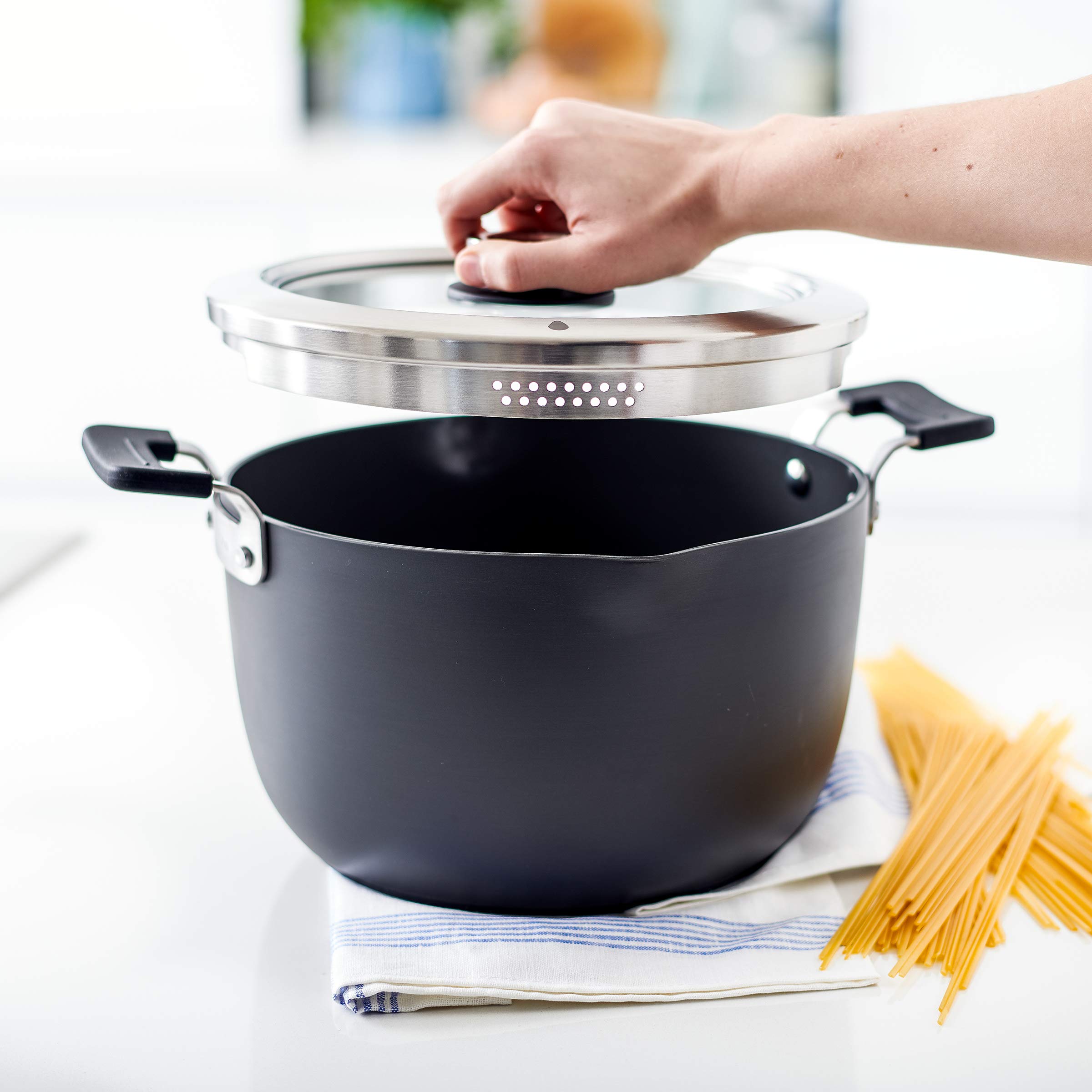 greenpan-levels-stielkasserolle-24-cm-6-8-liter-mit-siebdeckel-pfas-frei-grau image 2