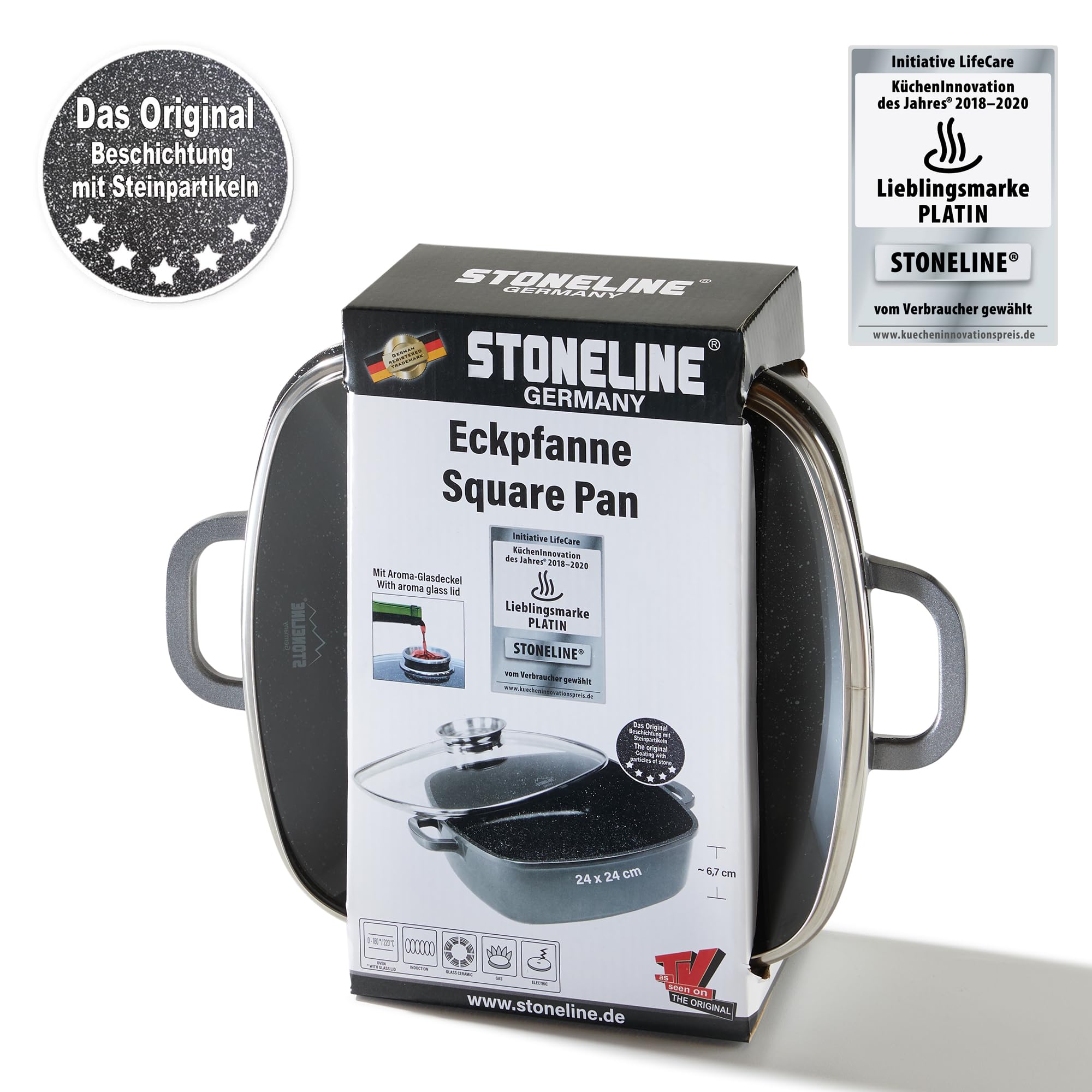 stoneline-servierpfanne-eckig-24-cm-mit-deckel-grau-aluguss-antihaft image 7
