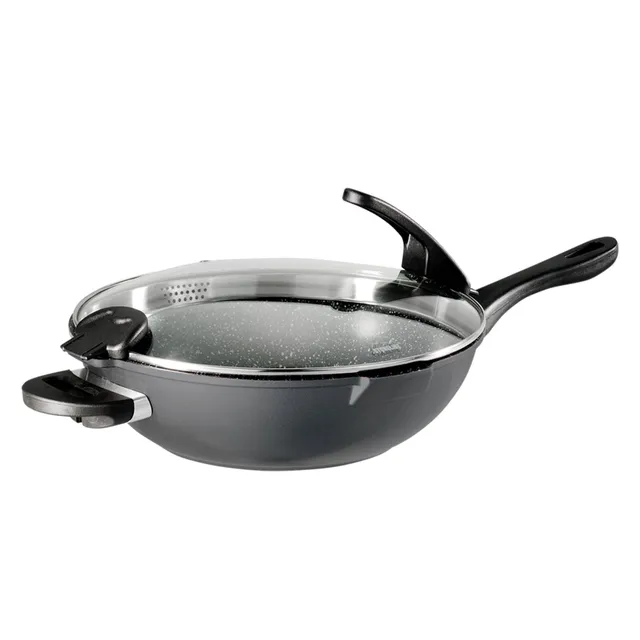 stoneline-future-wok-32-cm-5-7-l-mit-sieb-glasdeckel-grau image 1