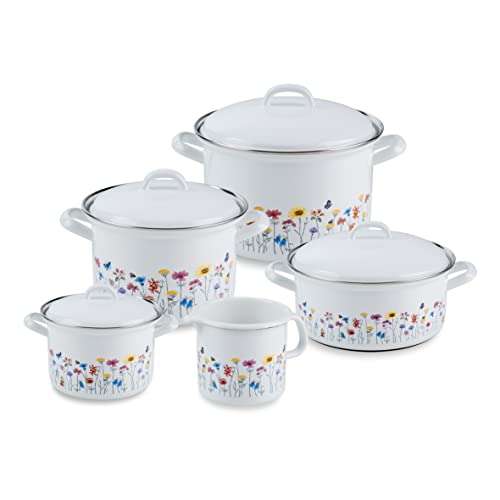 riess-flora-5-teiliges-emaille-topfset-12-24-cm-wei-mit-blumenmuster image 7