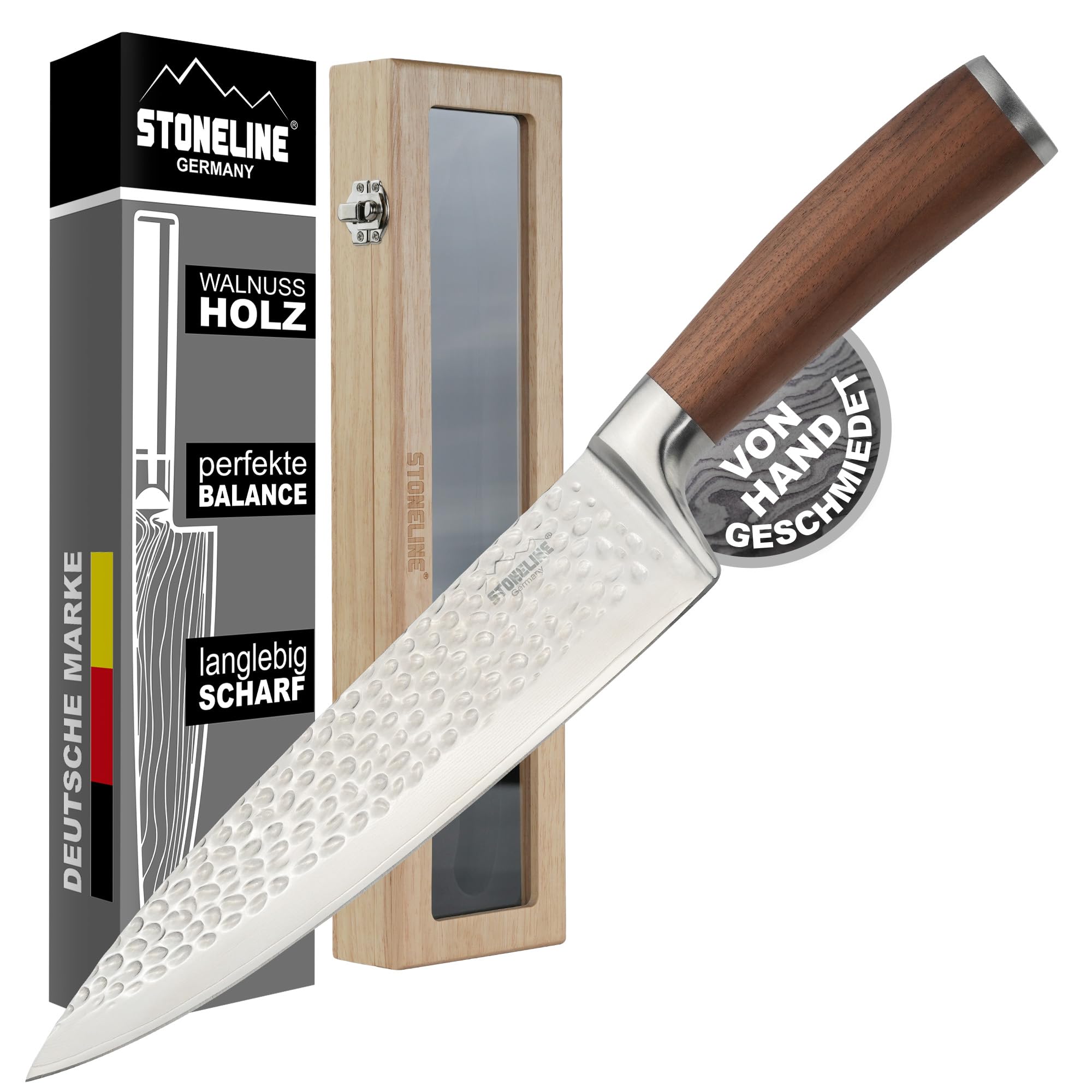 stoneline-damast-kochmesser-34-cm-20-cm-klinge-67-lagen-vg10-hammerschlag-walnus image 1
