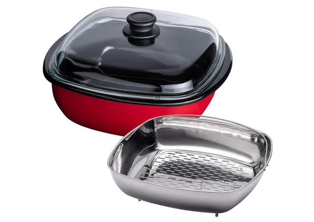 riess-classic-rot-dampfgarer-3-teilig-28-x-28-cm-10-l-mit-glasdeckel image 1