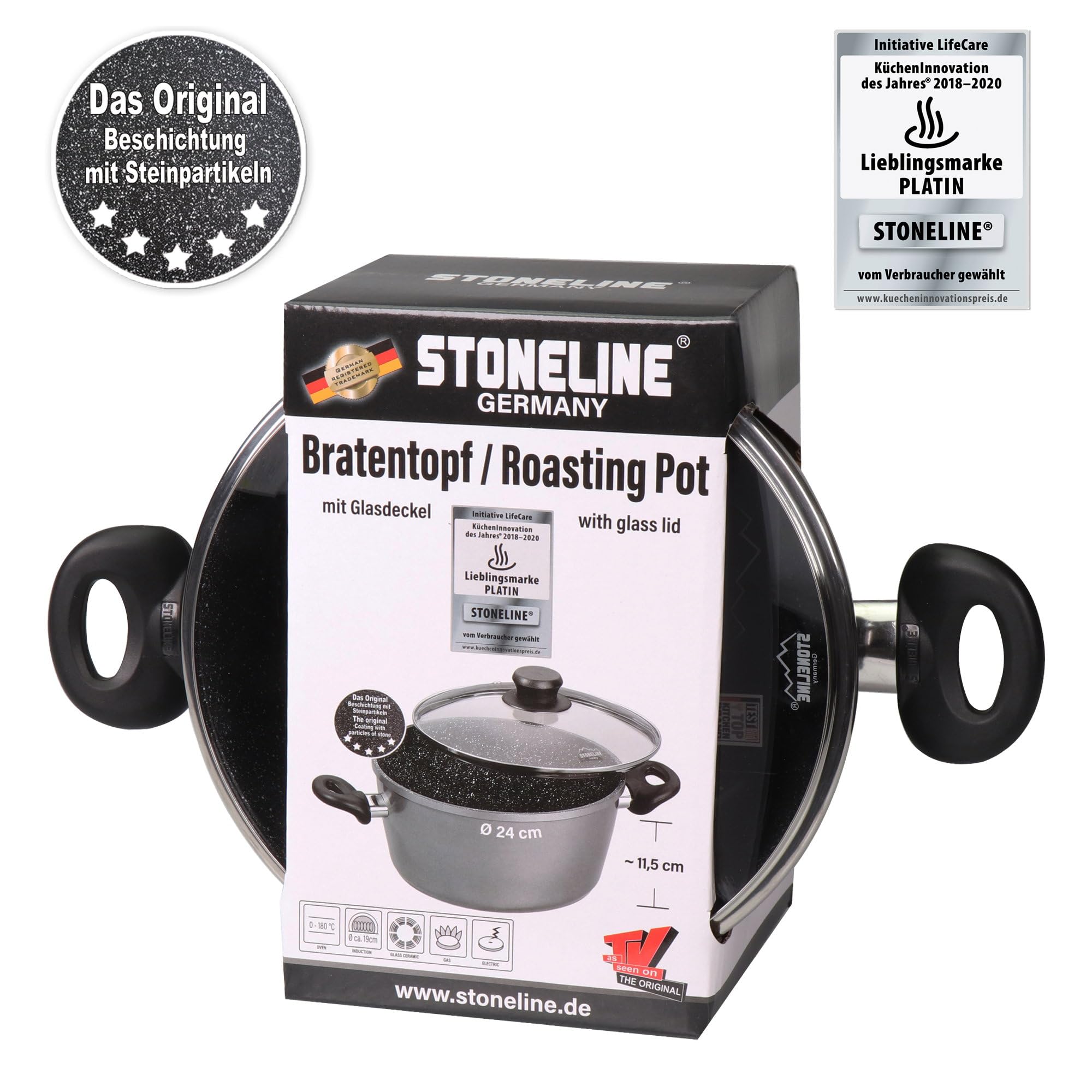 stoneline-aluguss-kochtopf-24-cm-4-5-l-mit-glasdeckel-stein-antihaft-grau image 5