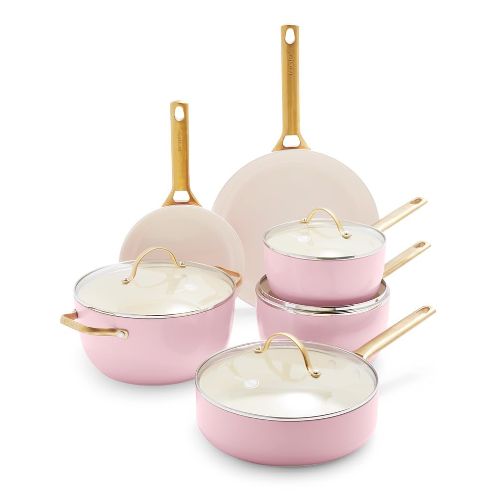 greenpan-reserve-10-teiliges-kochgeschirr-set-harteloxiert-keramik-rosa-goldgrif image 1