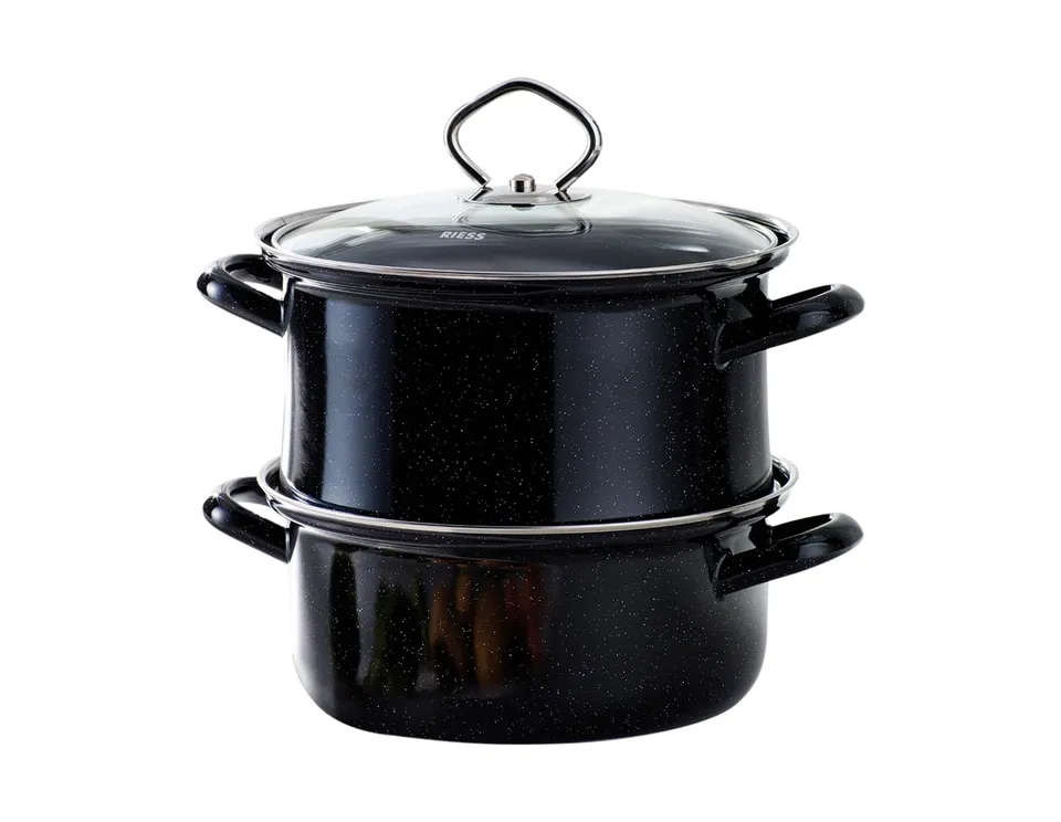 riess-classic-universald-mpfer-22-cm-emaille-schwarz-4-5-liter-3-teilig-mit-glas image 1