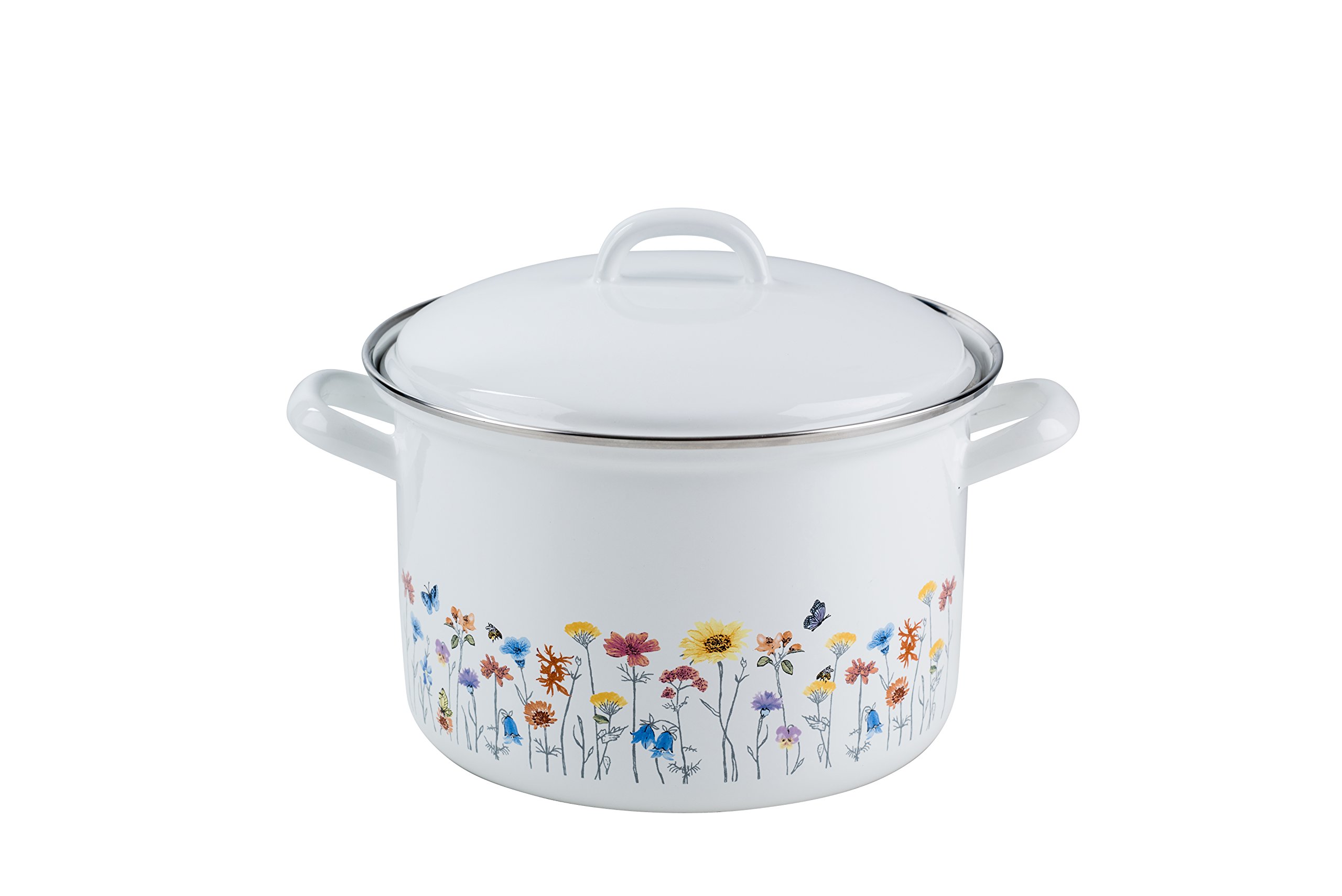 riess-flora-5-teiliges-emaille-topfset-12-24-cm-wei-mit-blumenmuster image 2