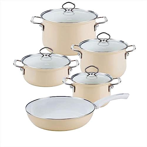riess-nouvelle-kochset-5-teilig-emaille-cappuccino-16-24-cm-mit-glasdeckel image 3