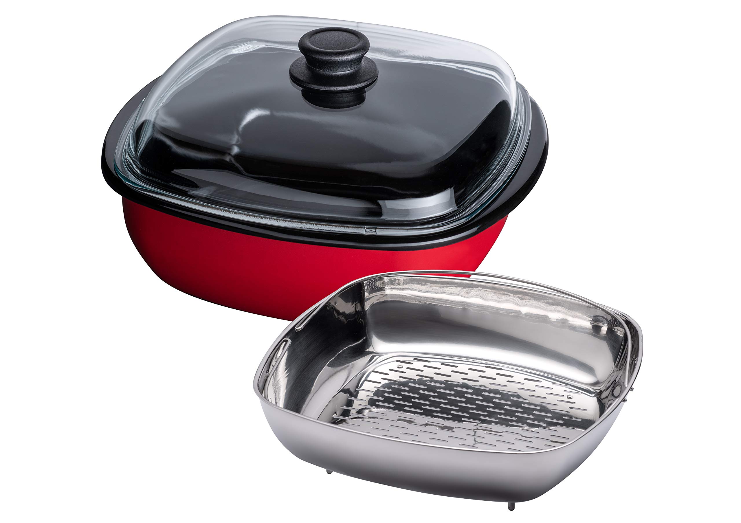 riess-classic-rot-dampfgarer-3-teilig-28-x-28-cm-10-l-mit-glasdeckel image 1