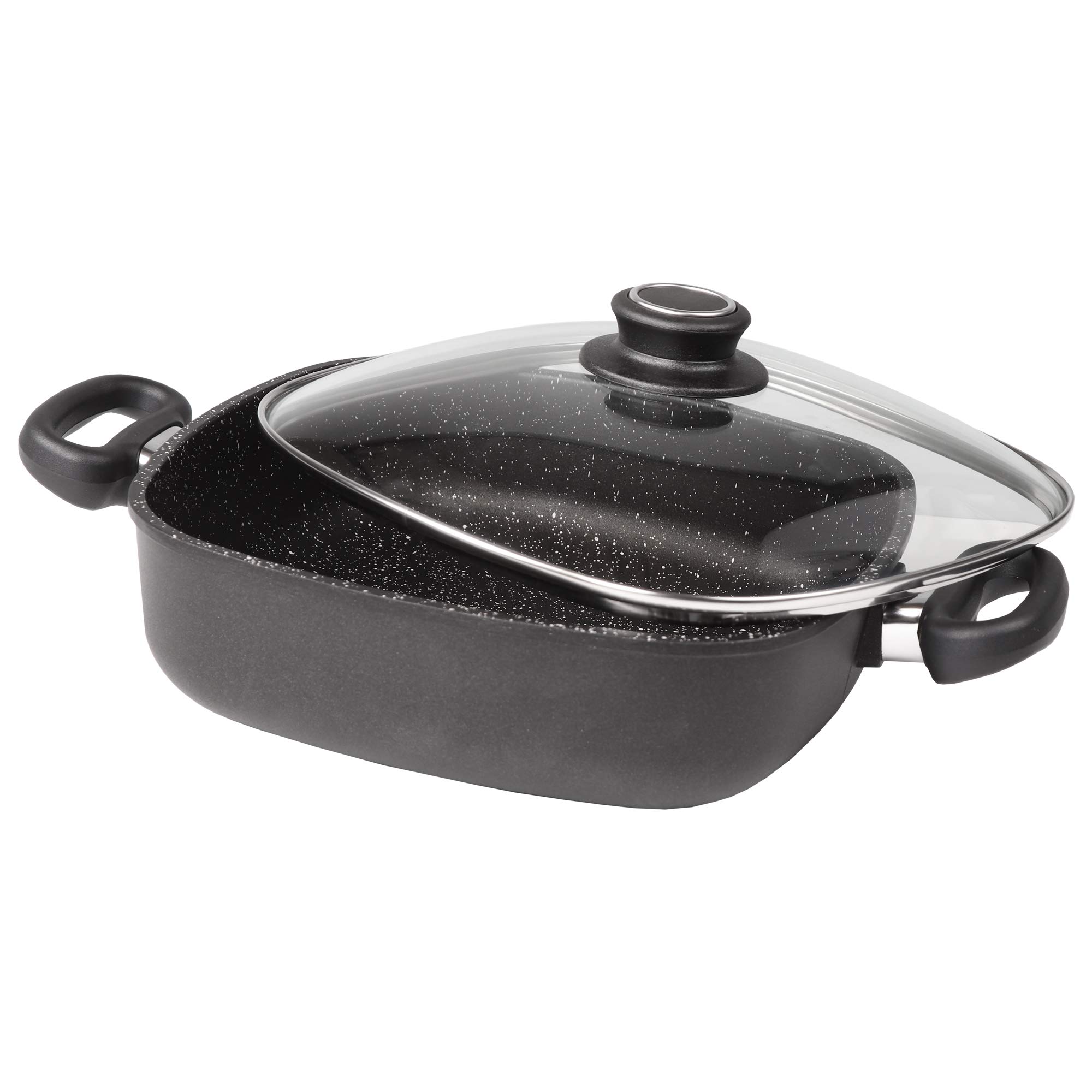 stoneline-eckpfanne-24-x-24-cm-mit-glasdeckel-aluguss-induktion image 1