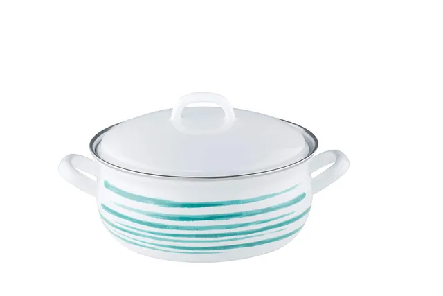 riess-country-kasserolle-mit-deckel-gr-n-geflammt-20-cm-2-liter-emaille-wei image 1