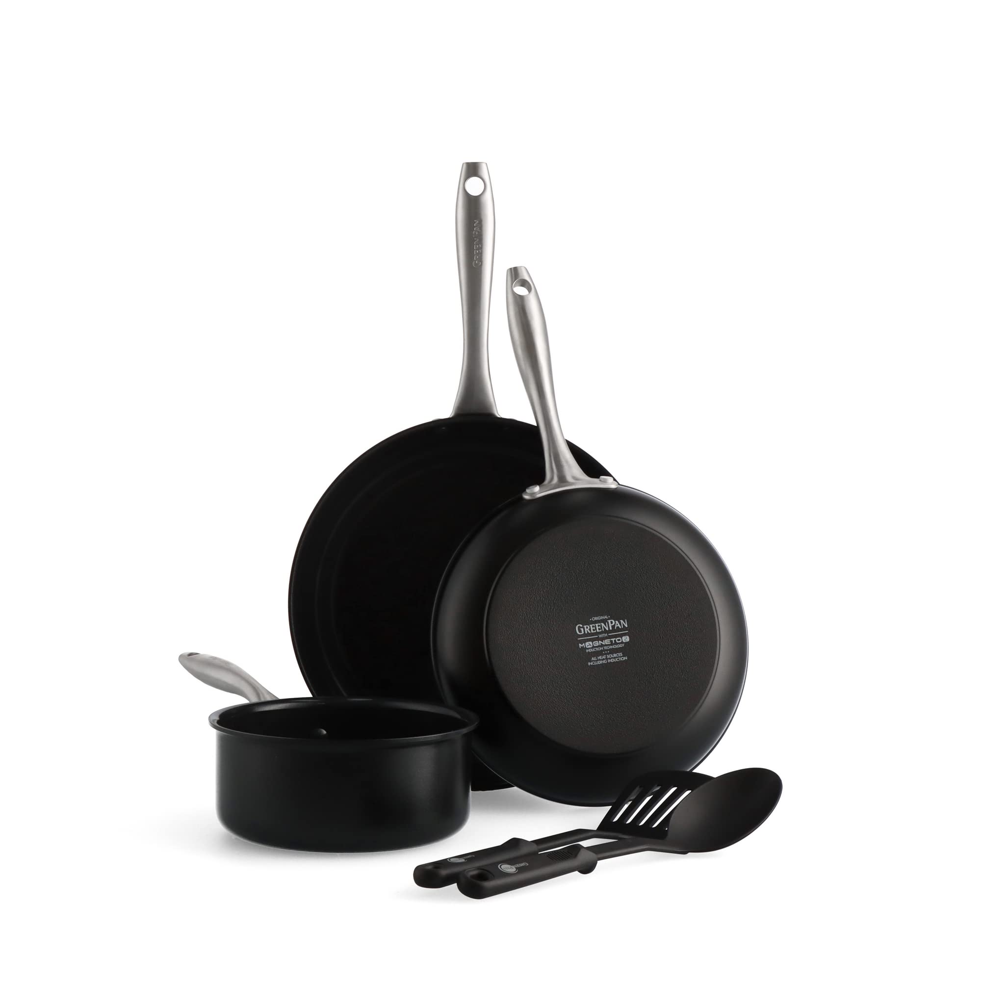greenpan-prime-midnight-kochgeschirr-set-mit-utensilien-schwarz-2-pfannen-topf image 1