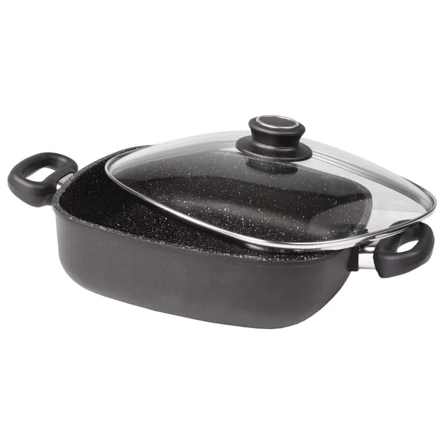 stoneline-eckpfanne-24-x-24-cm-mit-glasdeckel-aluguss-induktion image 1