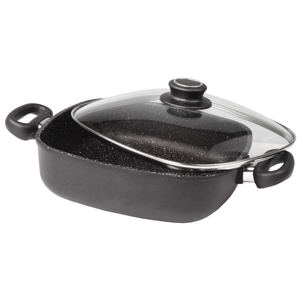 stoneline-eckpfanne-24-x-24-cm-mit-glasdeckel-aluguss-induktion image 1