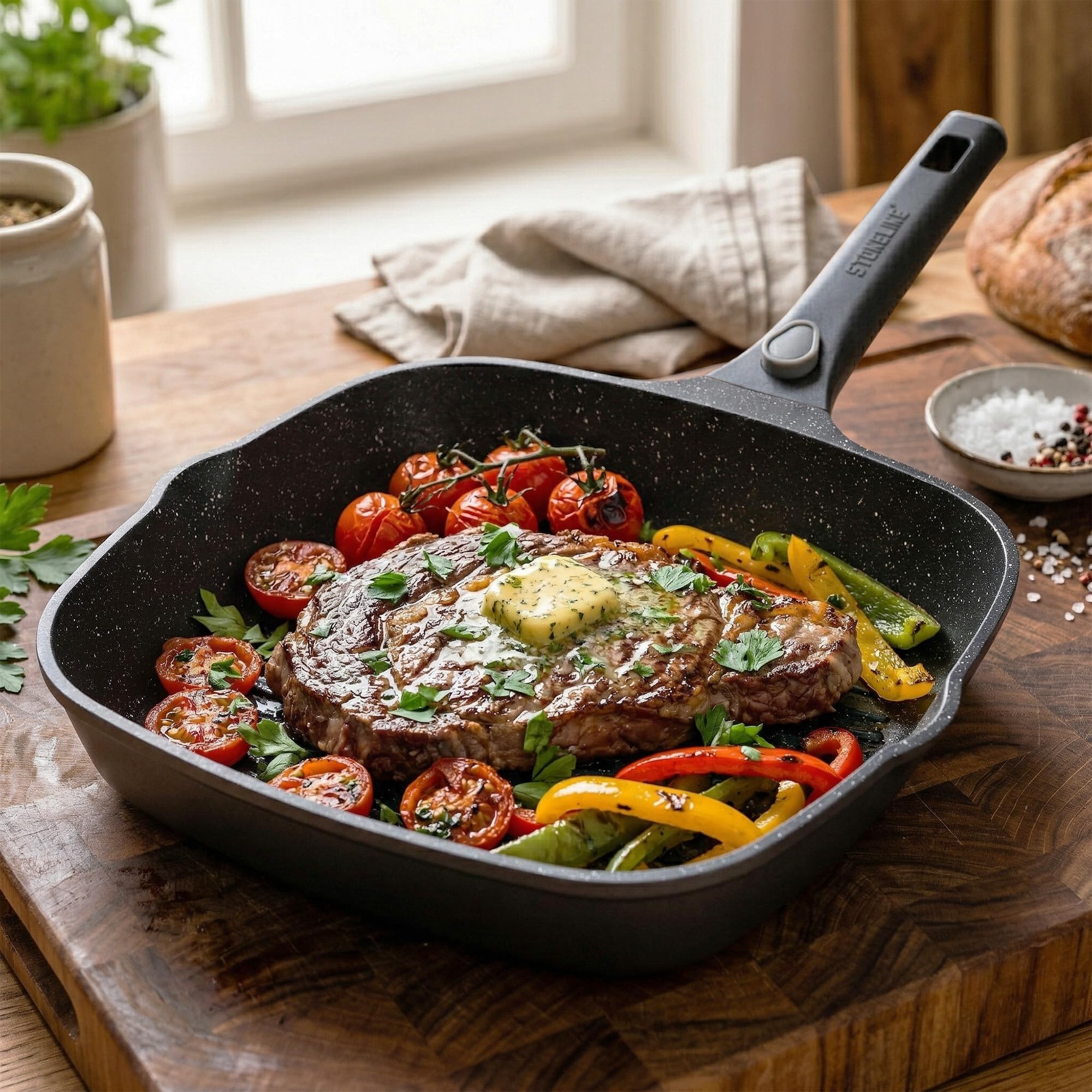 stoneline-smart-grillpfanne-28-x-28-cm-grau-mit-abnehmbarem-griff-induktion image 2
