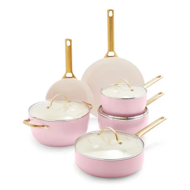 greenpan-reserve-10-teiliges-kochgeschirr-set-harteloxiert-keramik-rosa-goldgrif image 1