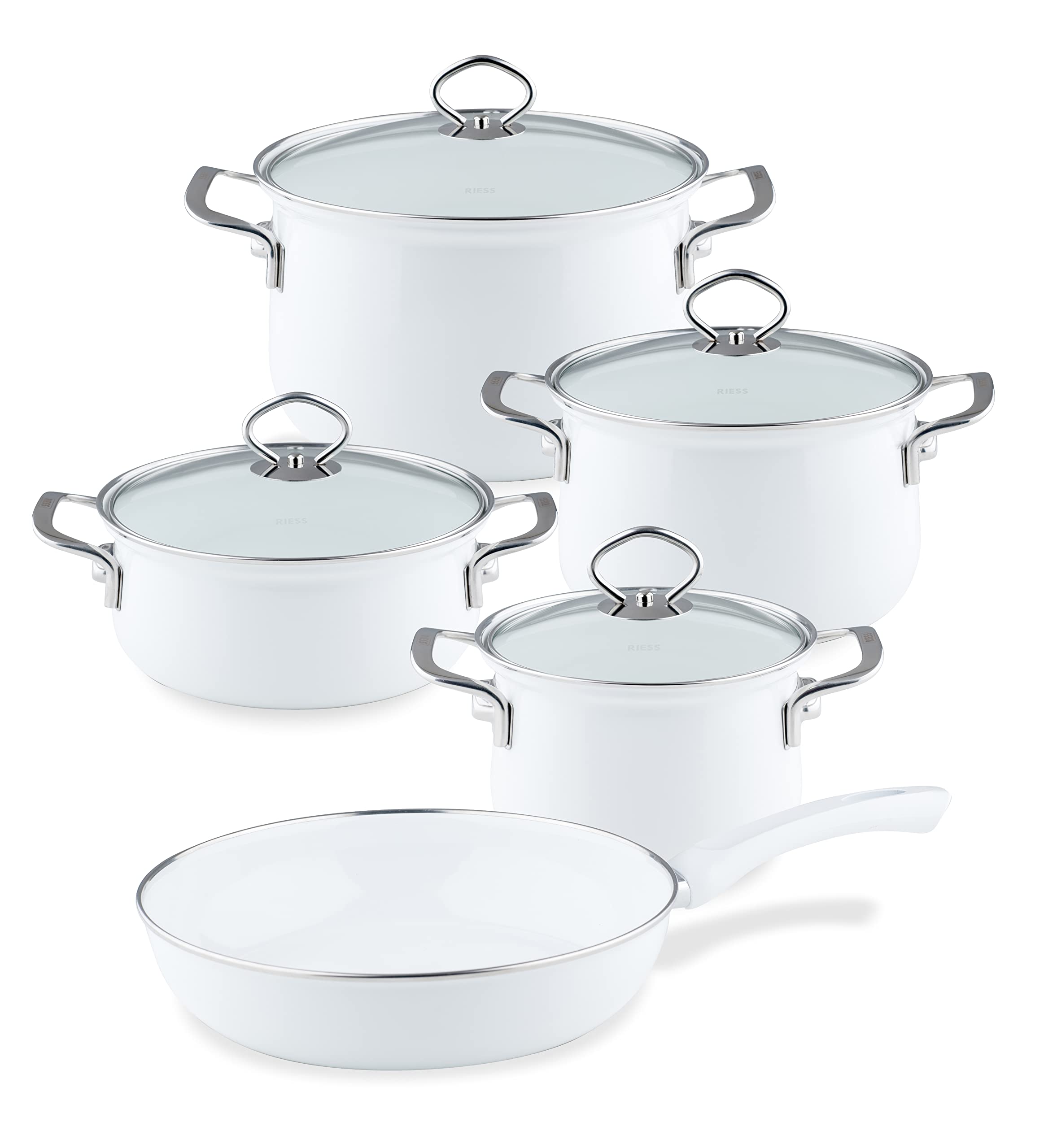 riess-nouvelle-kochset-5-teilig-emaille-arcticwei-16-24-cm-mit-glasdeckel image 1