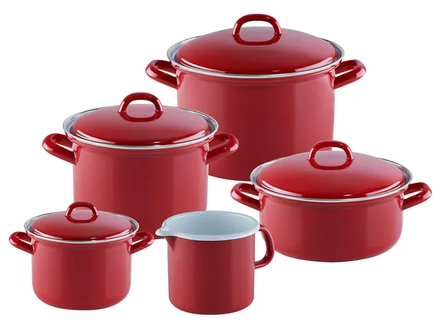 riess-emailset-5-teilig-rot-fleischt-pfe-14-18-22-cm-kasserolle-20-cm-schnabelto image 1