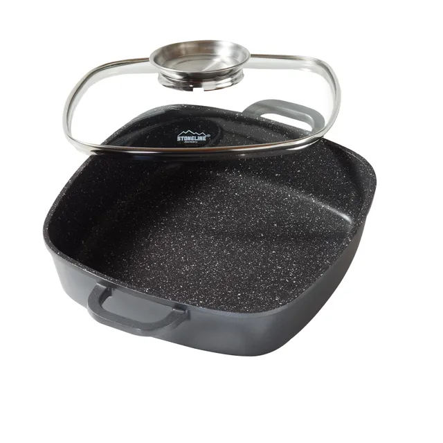 stoneline-servierpfanne-eckig-24-cm-mit-deckel-grau-aluguss-antihaft image 1