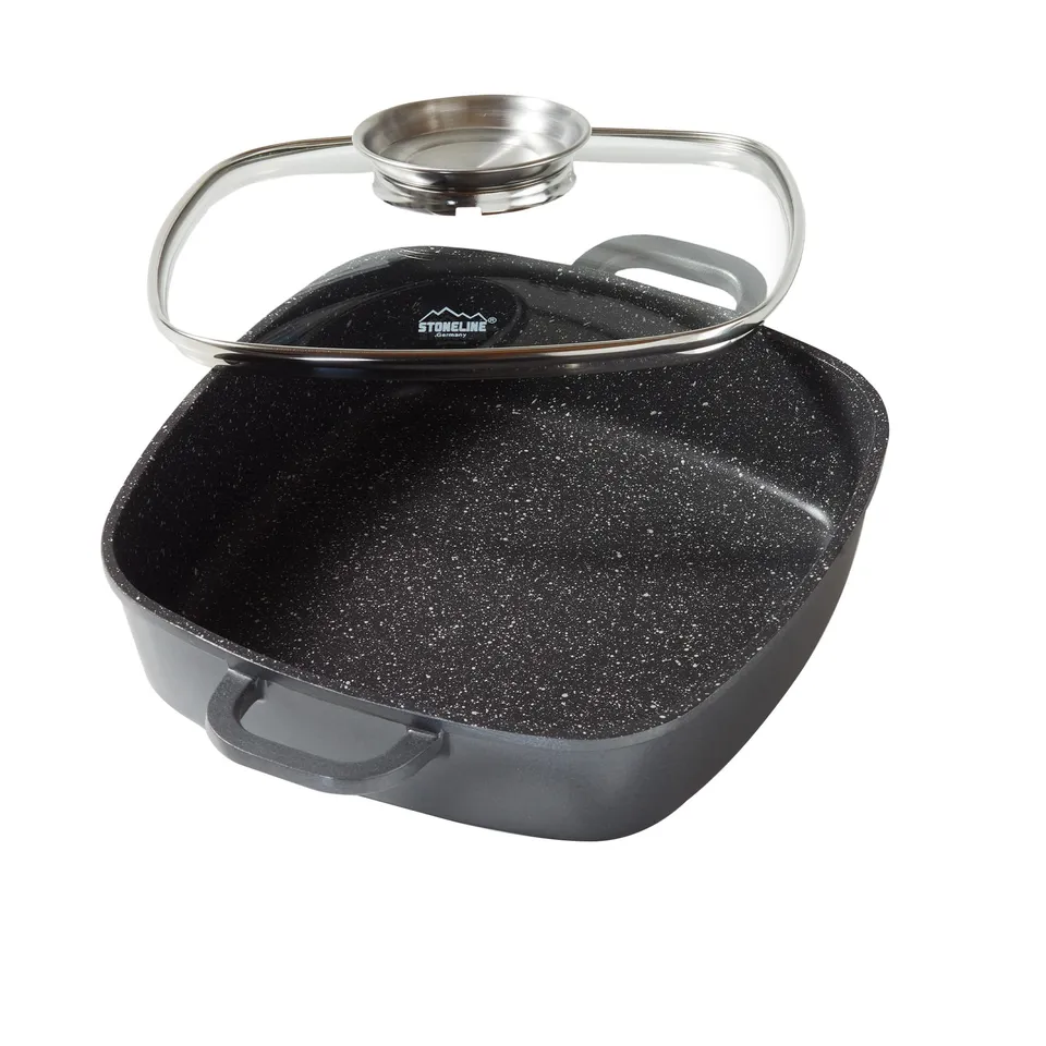 stoneline-servierpfanne-eckig-24-cm-mit-deckel-grau-aluguss-antihaft image 1