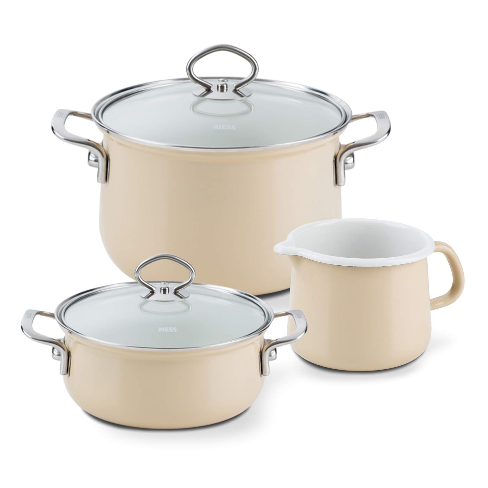 riess-nouvelle-cappuccino-set-3-teilig-orange-emaille-topf-set image 1