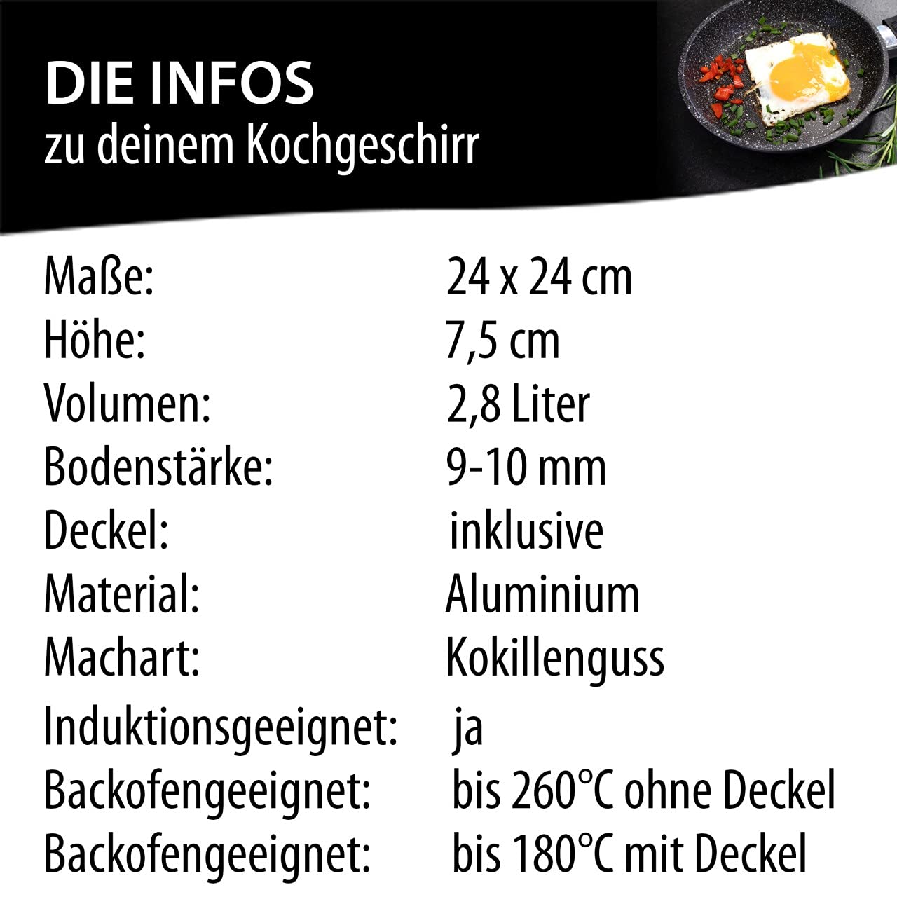 stoneline-eckpfanne-24-x-24-cm-mit-glasdeckel-aluguss-induktion image 2