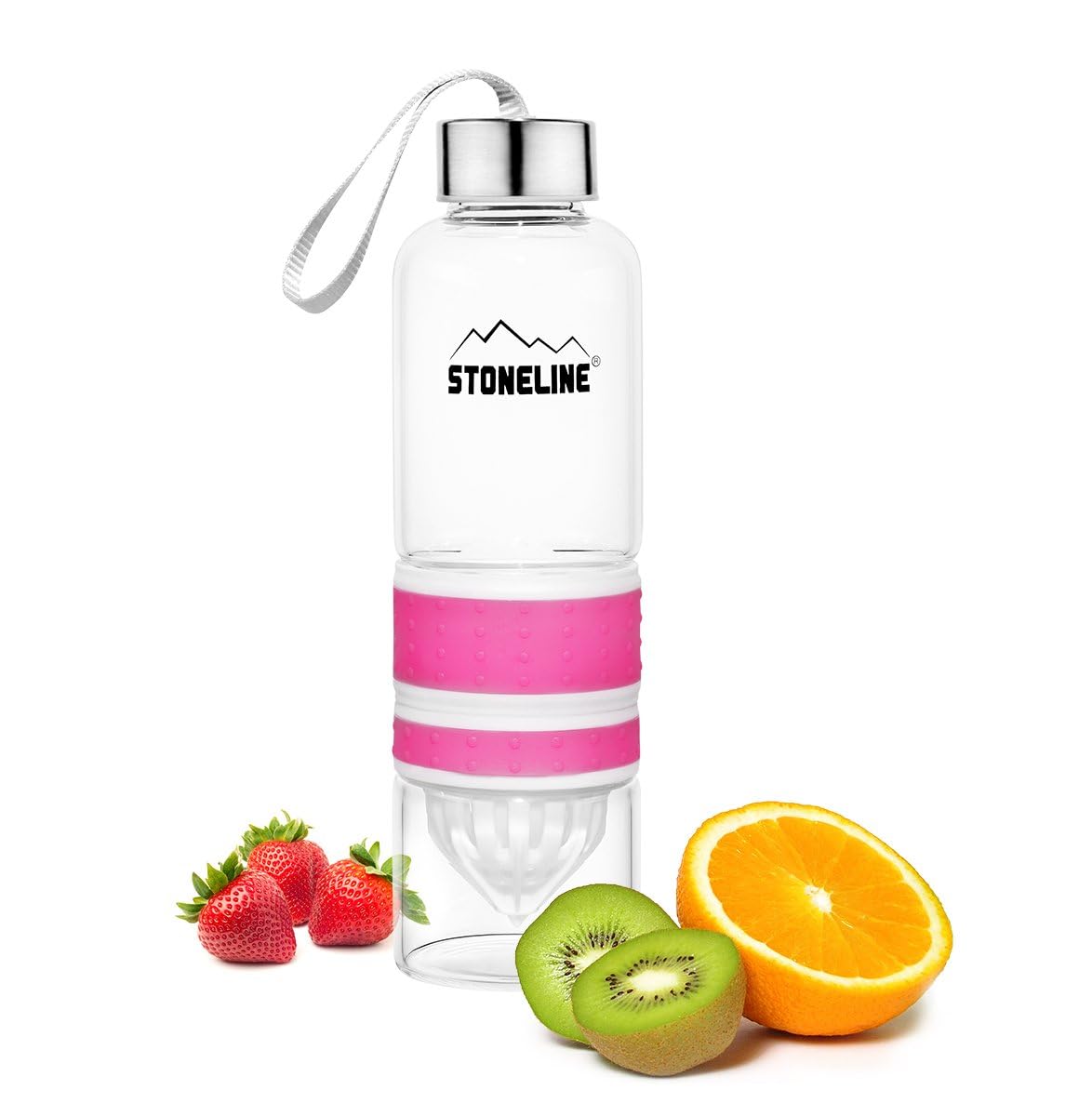 stoneline-2-in-1-trinkflasche-mit-saftpresse-550-ml-pink image 2