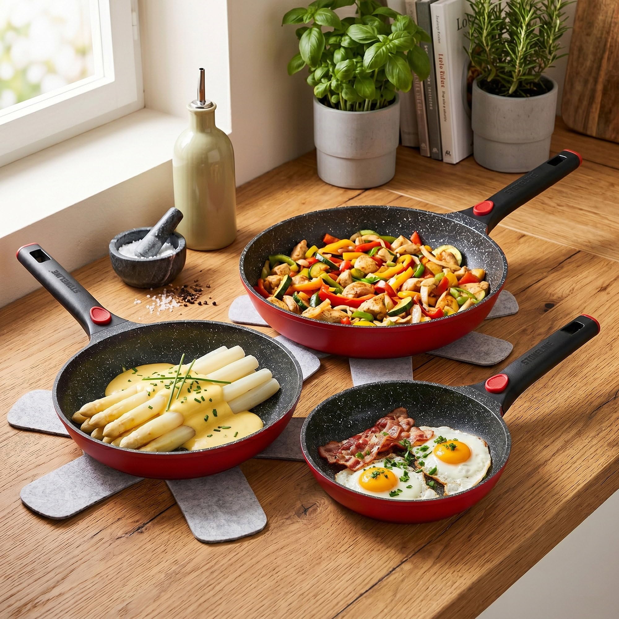 stoneline-smart-pfannenset-6-teilig-20-24-28-cm-rot-abnehmbarer-griff-induktion image 2