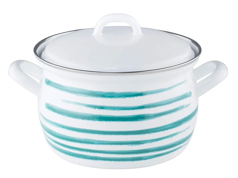 riess-country-fleischtopf-mit-deckel-gr-n-geflammt-18-cm-2-5-liter-emaille-wei image 1