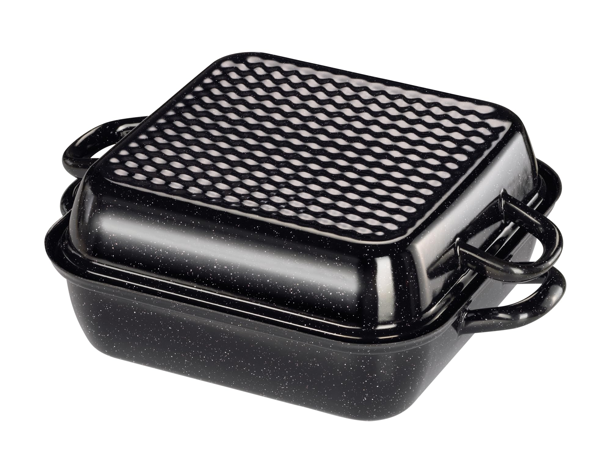 riess-classic-bratpfanne-mit-deckel-26x26-cm-emaille-schwarz-waffelboden-indukti image 1