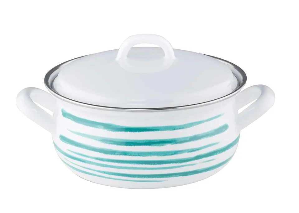 riess-country-kasserolle-mit-deckel-18-cm-gr-n-geflammt-emaille-1-5-liter image 1
