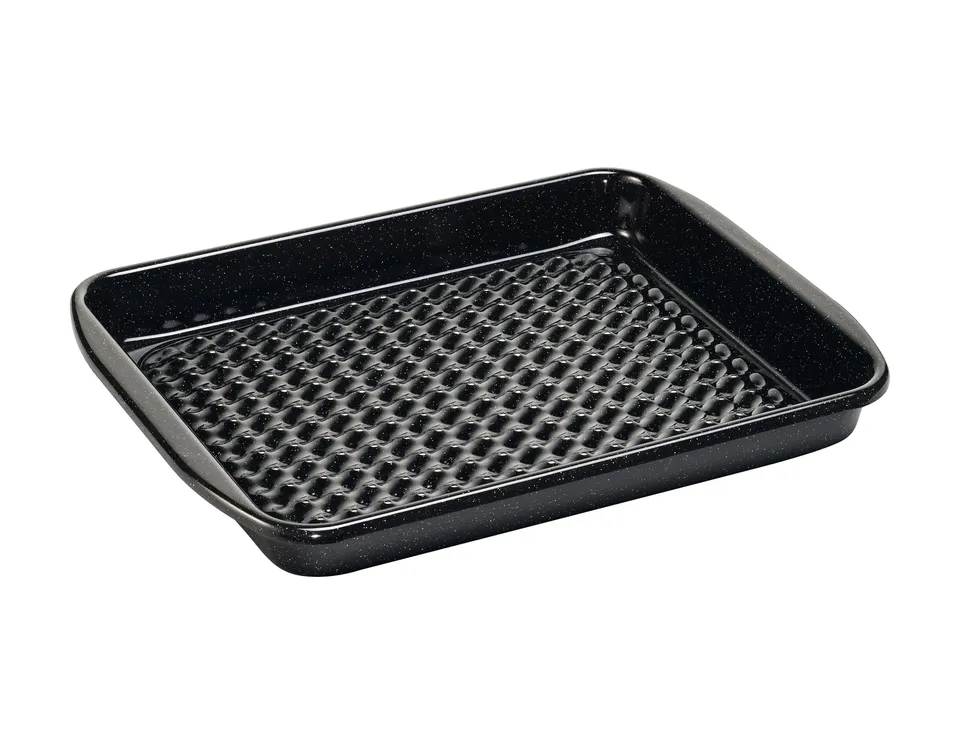 riess-0399-022-grilltasse-eckig-32-x-42-cm-classic-schwarz-emaille-grillform-gel image 1