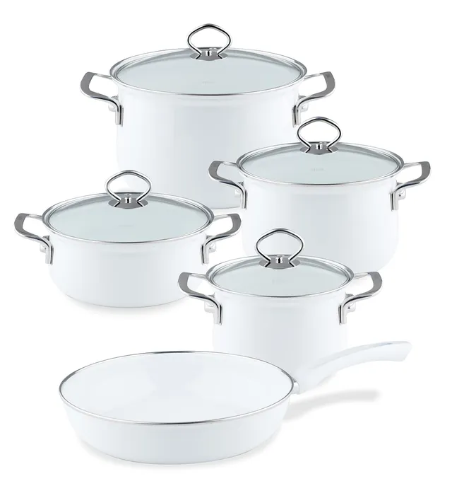 riess-nouvelle-kochset-5-teilig-emaille-arcticwei-16-24-cm-mit-glasdeckel image 1