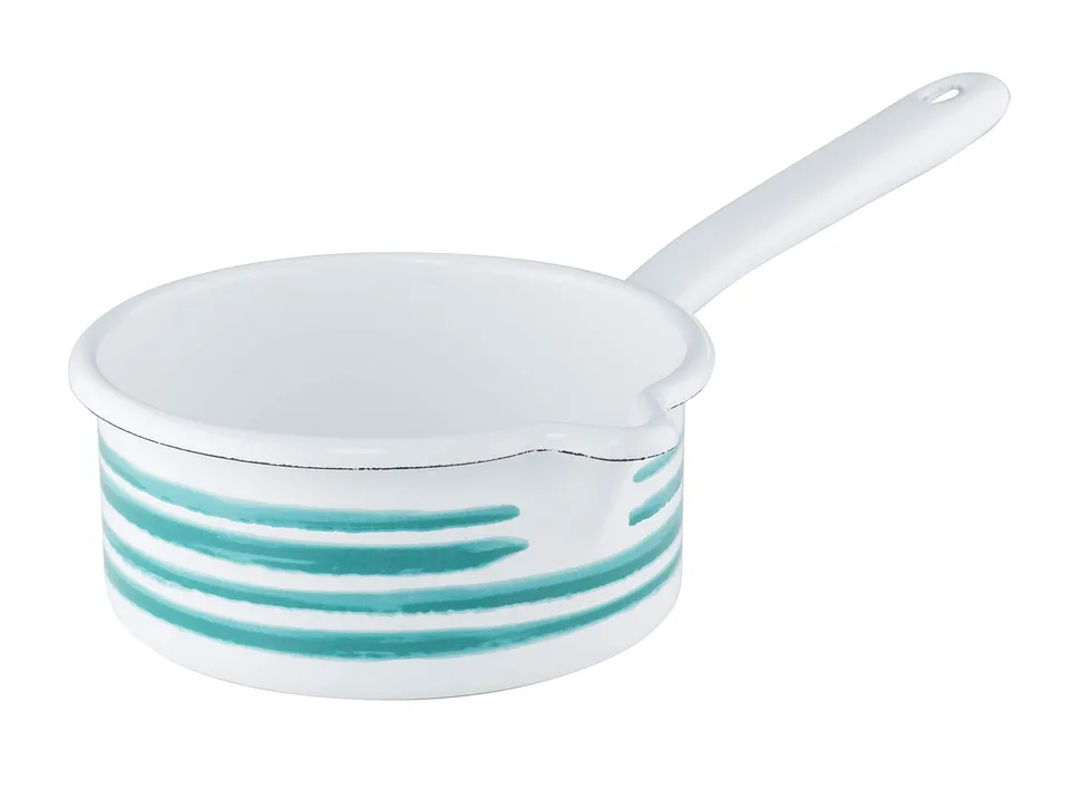 riess-country-emaille-stielkasserolle-14-cm-0-75-liter-gr-n-geflammt-wei image 1