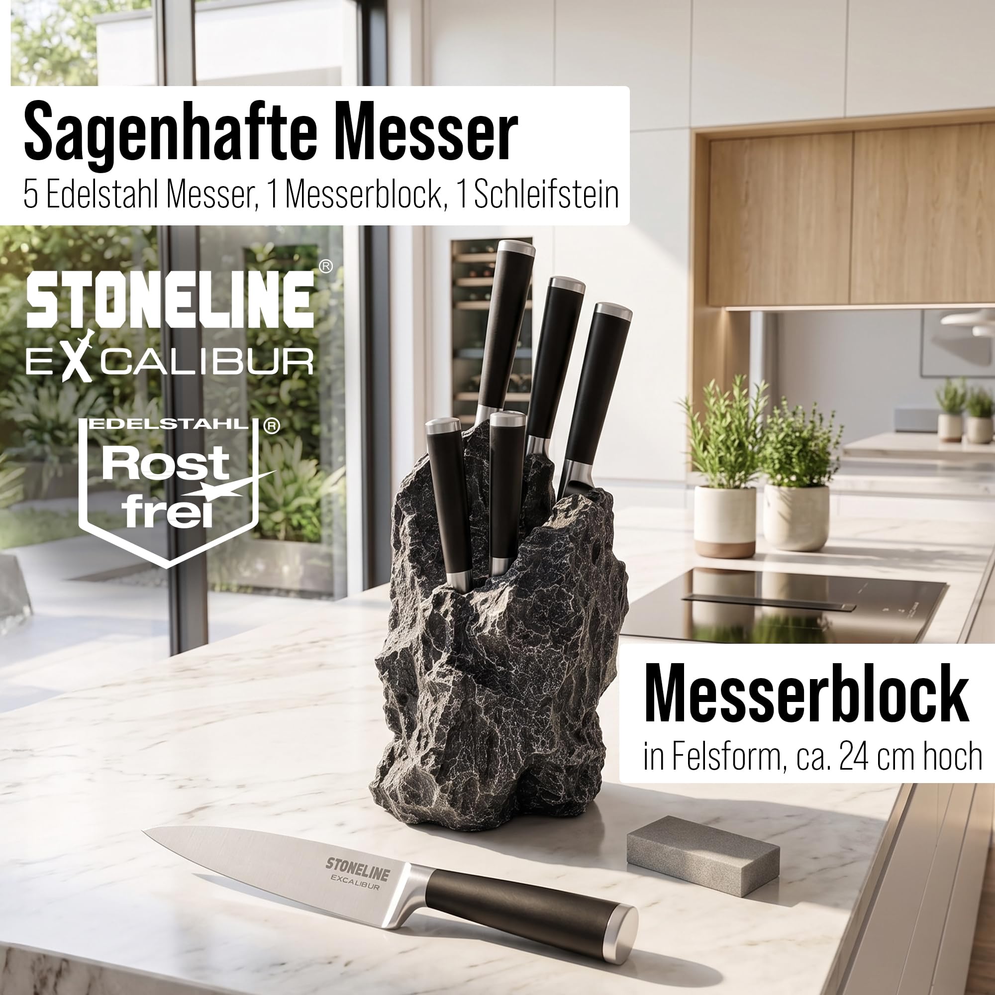 stoneline-excalibur-messerblock-felsform-mit-5-edelstahl-messern-schleifstein image 2