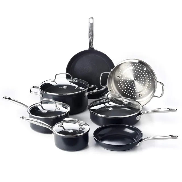 GreenPan Prime Midnight Kochgeschirr-Set 11-teilig – Harteloxiert, Keramik-Antihaft, schwarz